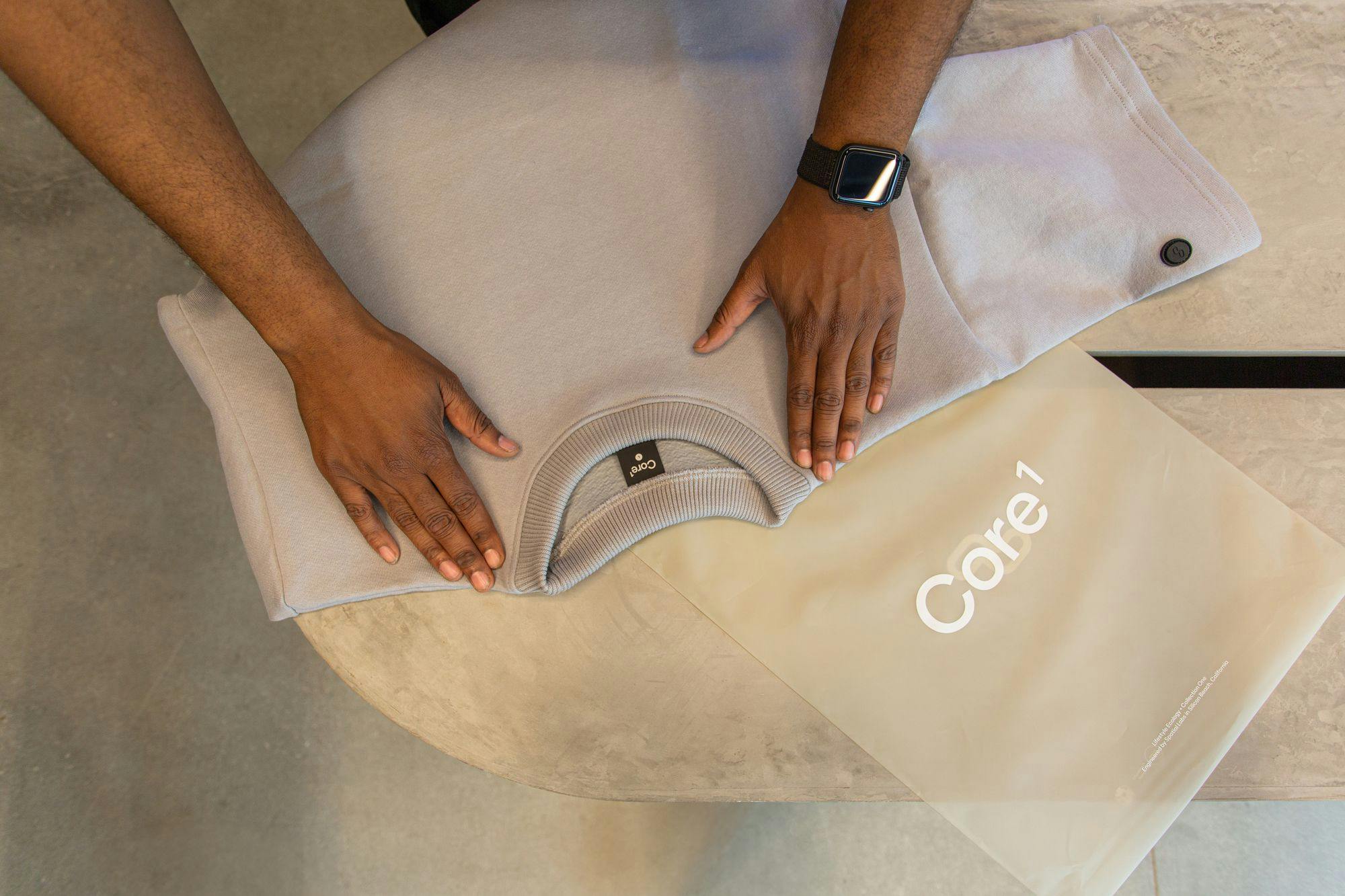 Core Tee and frosted bag.